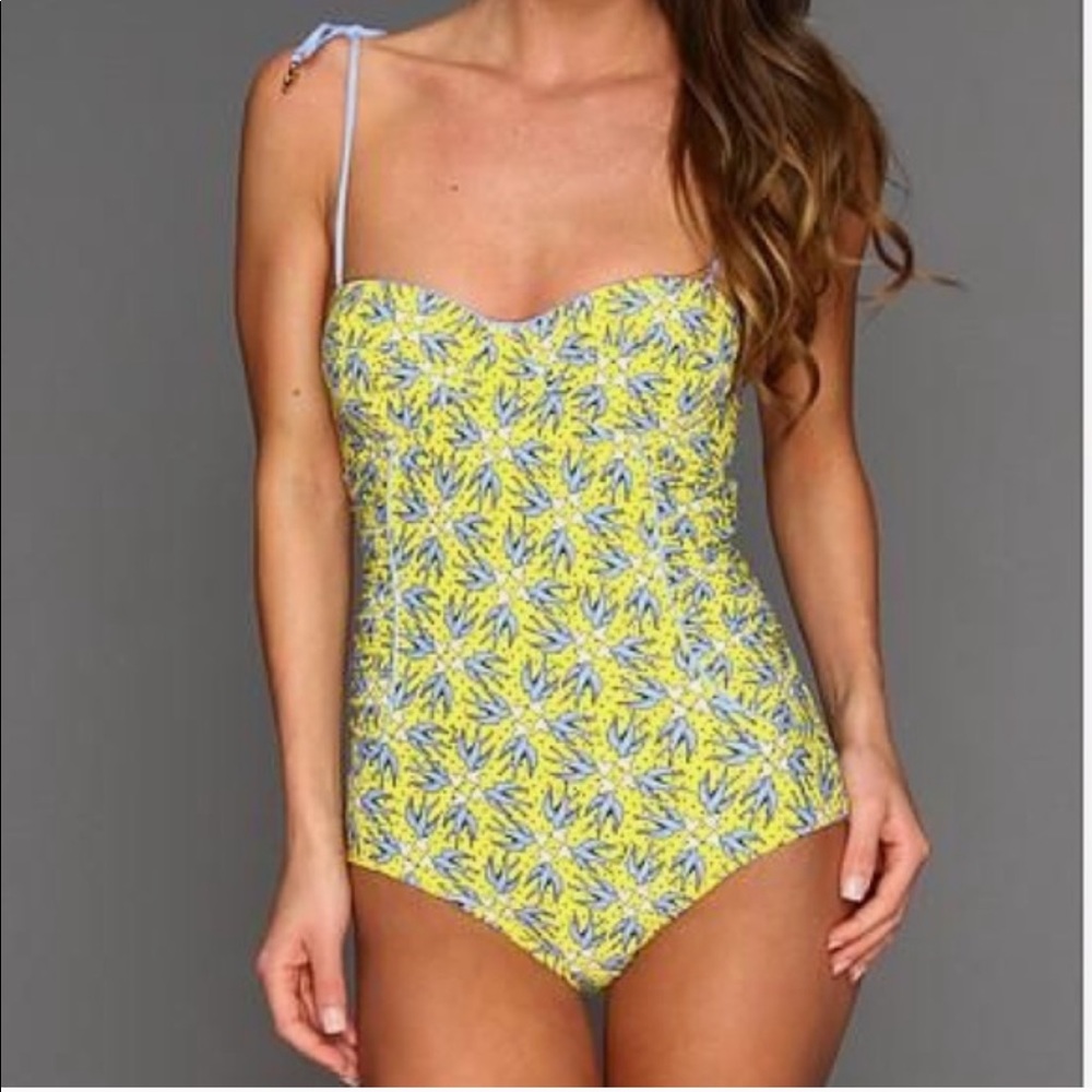 Juicy Couture Yellow and Light Blue Floral One-Piece Swimsuit
